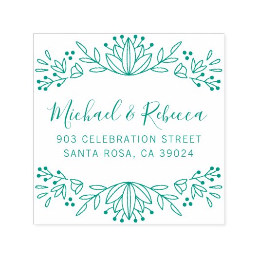 Groene Calligrafie Namen Trouw Retouradres Zelfinktende Stempel (Design)