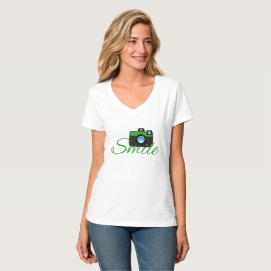 Groene camera & glimlach-fotograaf t-shirt (Voorkant volledig)