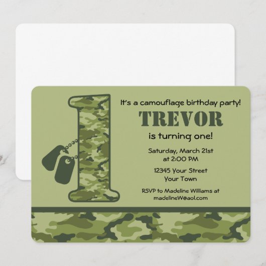 Groene Camo 1st Birthday Kaart (Voorkant / Achterkant)