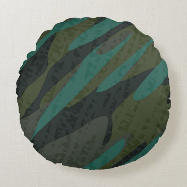 Groene Camo Abstract Rond Kussen (Voorkant)