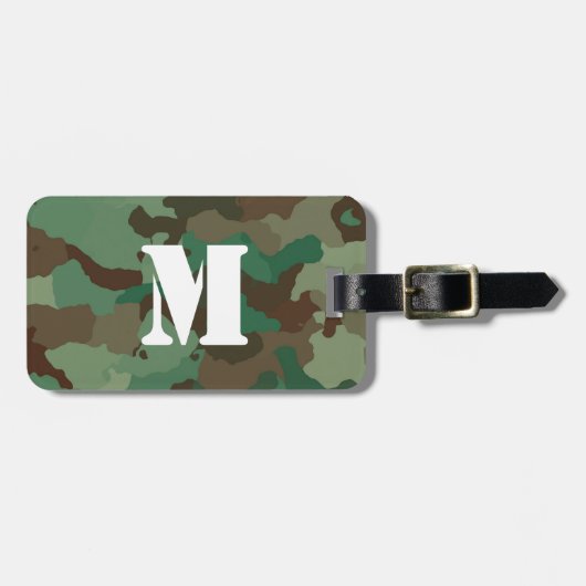 Groene Camo Bagagelabel met wit monogram (Voorkant horizontaal)