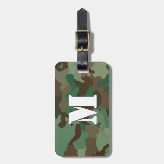 Groene Camo Bagagelabel met wit monogram (Voorkant verticaal)