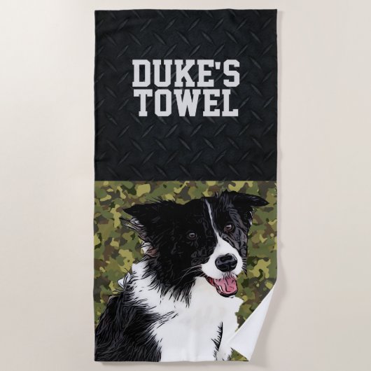 Groene Camo Border Collie Animal Name Pet Strandlaken (Voorkant)