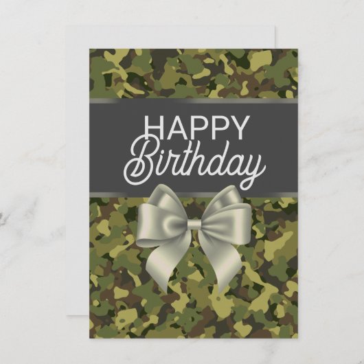 Groene Camo & Bow Happy Birthday Kaart (Voorkant / Achterkant)