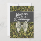 Groene Camo & Bow Happy Birthday Kaart (Voorkant)