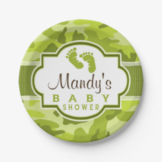 Groene Camo, Camouflage Baby shower Papieren Bordje