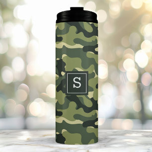 Groene Camo Camouflage Buiten Jagen Monogram Thermosbeker