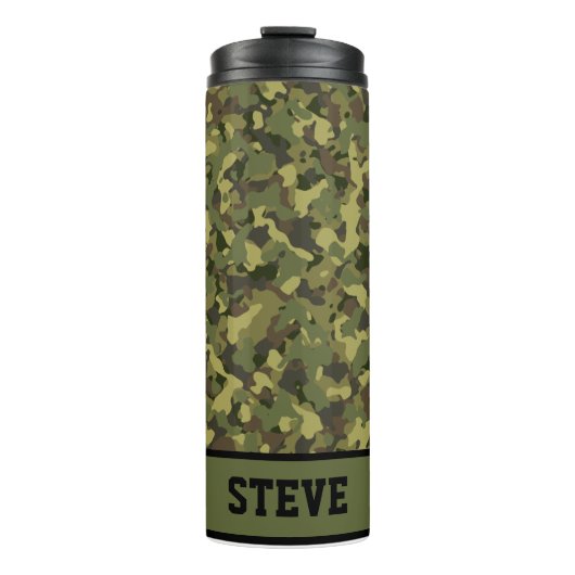 Groene Camo Cool Rugged Name Persoonlijke koffie Thermosbeker (Voorkant)