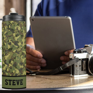 Groene Camo Cool Rugged Name Persoonlijke koffie Thermosbeker