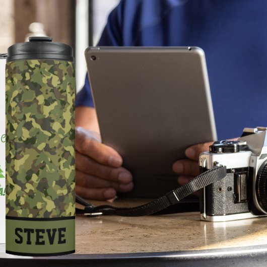 Groene Camo Cool Rugged Name Persoonlijke koffie Thermosbeker