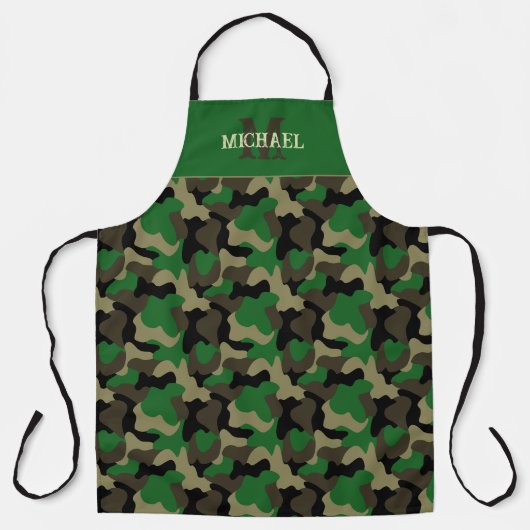Groene Camo Grill Stijl Monogram Schort (Voorkant)