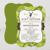 Groene Camo met Buck; Jongen Baby shower Uitnodigi Kaart (Voorkant / Achterkant)