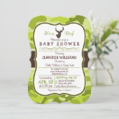 Groene Camo met Buck; Jongen Baby shower Uitnodigi Kaart (Staand voorkant)