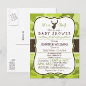 Groene Camo met Buck; Jongen Baby shower Uitnodigi Uitnodiging Briefkaart (Voorkant / Achterkant)