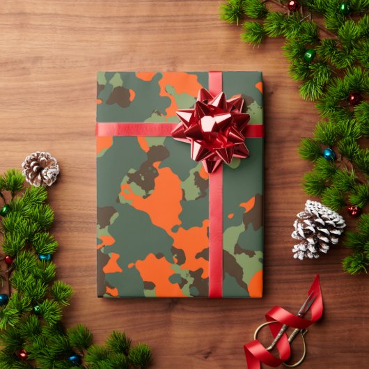 Groene Camo met Safety Blaze Oranje Cadeaupapier (Feestdagen Geschenken)