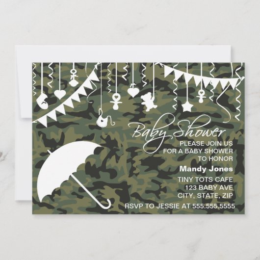 Groene Camo paraplu moderne babydoucheuitnodiginge Kaart (Voorkant)