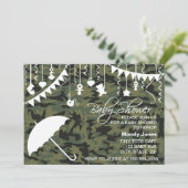 Groene Camo paraplu moderne babydoucheuitnodiginge Kaart (Staand voorkant)