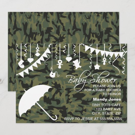 Groene Camo paraplu moderne babydoucheuitnodiginge Kaart (Voorkant / Achterkant)