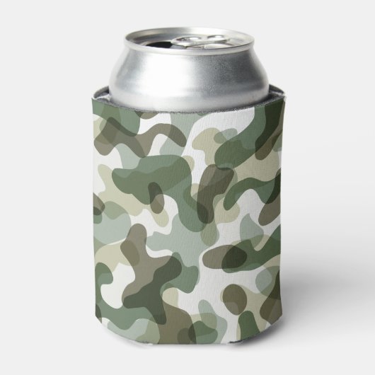 Groene Camo patroon in aardetinten met bruin Blikjeskoeler (Blikje Voorkant)