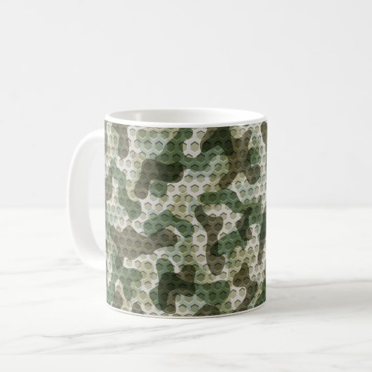 Groene Camo patroon in aardetinten met raster Koffiemok (Voorkant links)