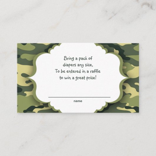 Groene Camo raffle-kaartjes of insteekkaarten Informatiekaartje (Voorkant)
