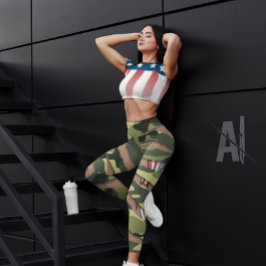 Groene camo, tijgerpatroon, Amerikaanse vlag voor Leggings