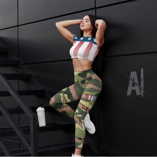Groene camo, tijgerpatroon, Amerikaanse vlag voor  Leggings