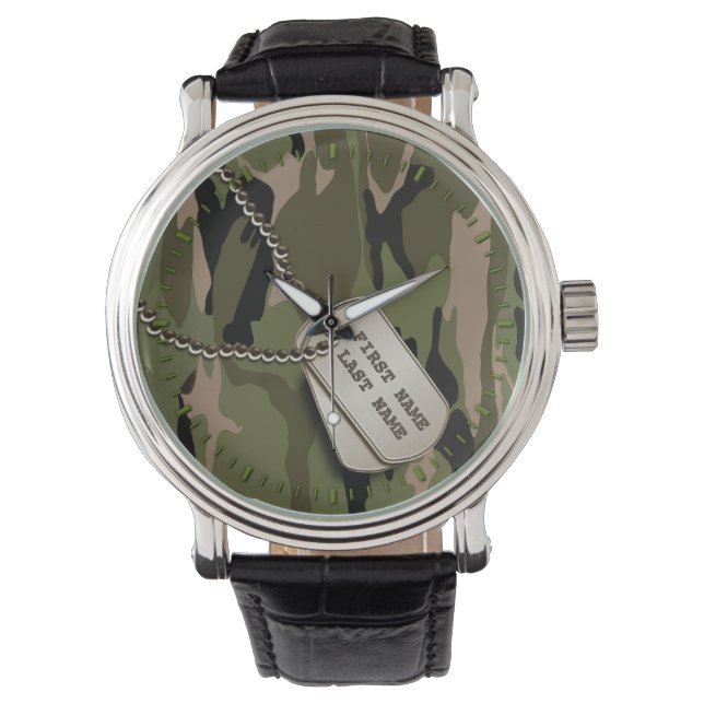 Groene Camo w / Dog tags Horloge (Voorkant)