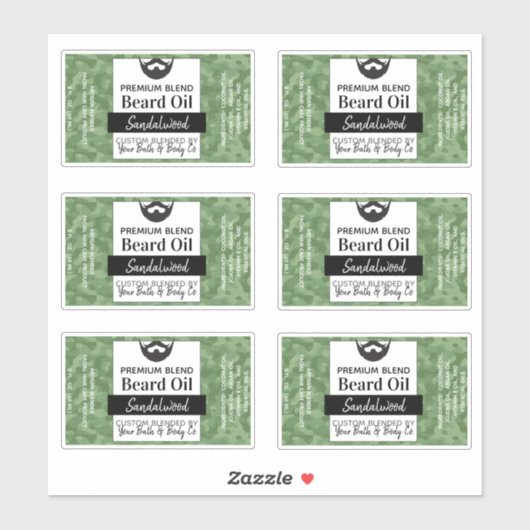 Groene Camouflage Baard Olielabels met Ingrediënte Sticker (Vel)