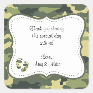 Groene Camouflage Baby shower Favor Label w/feet