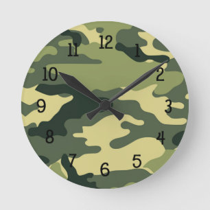 Groene Camouflage Clock-slaapkamer kinderkamer CAM Ronde Klok