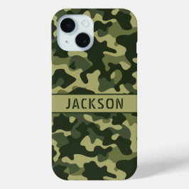 Groene Camouflage Gepersonaliseerd iPhone 15 Case