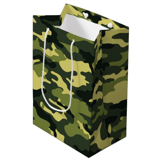 Groene camouflage Gift Bag Medium Cadeauzakje (Voorkant Gekanteld)