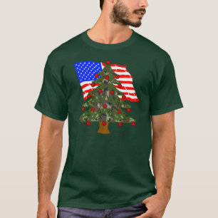 Groene camouflage kerstboom met Amerikaanse vlag T-shirt