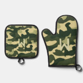 Groene Camouflage Monogram Camping Pensioen Ovenwant & Pannenlap Set (Voorkant)