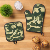 Groene Camouflage Monogram Camping Pensioen Ovenwant & Pannenlap Set (Top down)