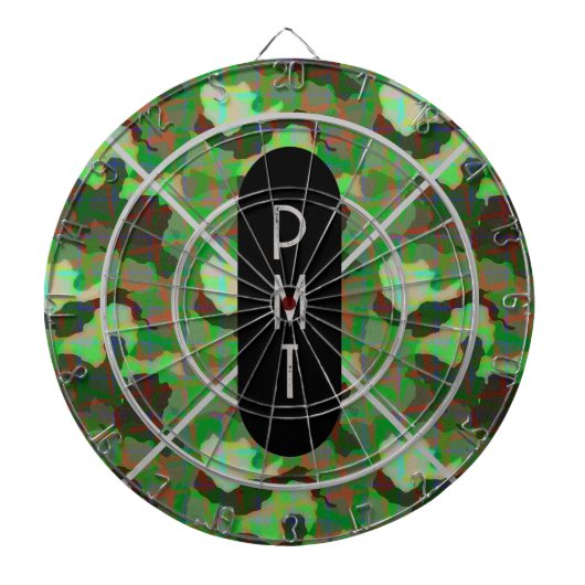 Groene Camouflage Monogram Persoonlijk Dartbord (Voorkant)