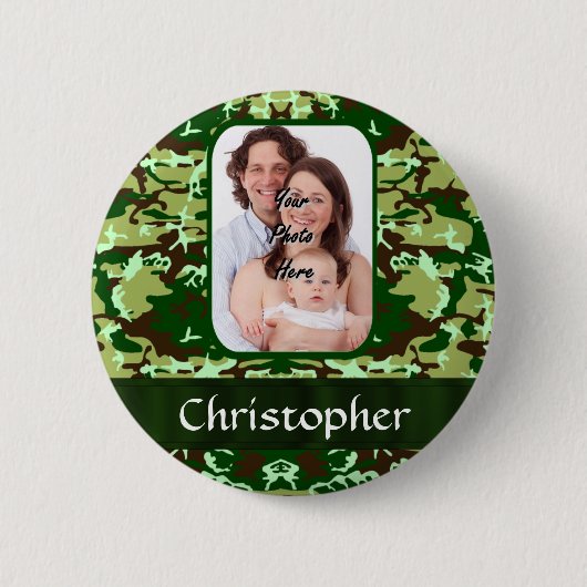 Groene camouflage ronde button 5,7 cm (Voorkant)