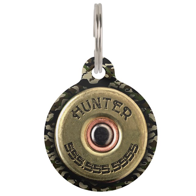 Groene Camouflage Shotgun Shell Hunting Huisdierpenning (Voorkant)