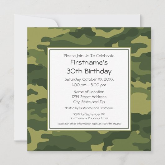 Groene Camouflage Verjaardagsfeestje Kaart (Voorkant)