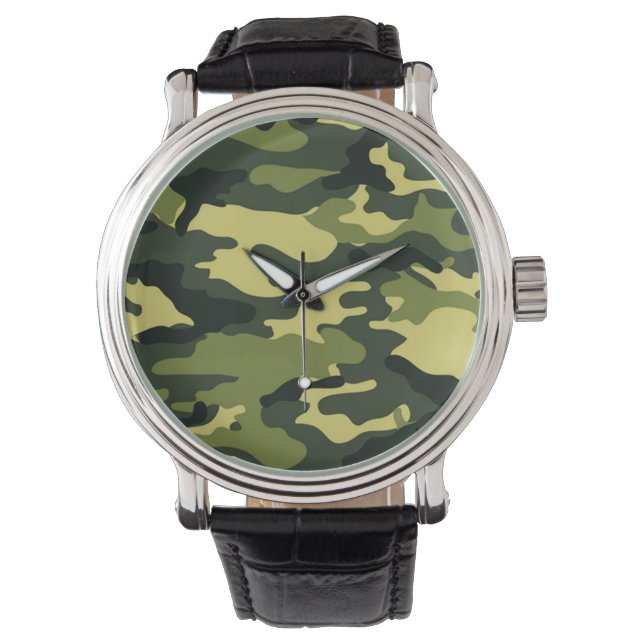 Groene camouflage | Volgen Horloge (Voorkant)