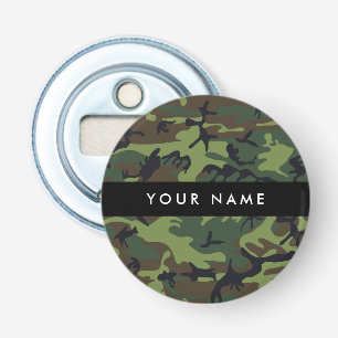 Groene camouflagepatroon, je naam, personaliseer button flesopener
