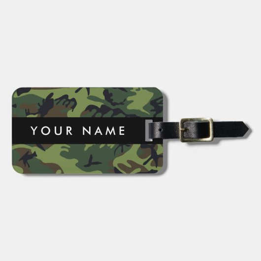 Groene camouflagepatroon, Jouw naam, personalisere Bagagelabel (Voorkant horizontaal)