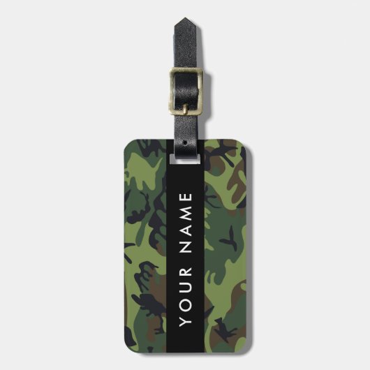 Groene camouflagepatroon, Jouw naam, personalisere Bagagelabel (Voorkant verticaal)