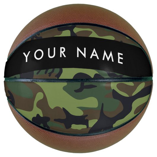 Groene camouflagepatroon, Jouw naam, personalisere Basketbal (Voorkant)