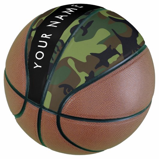 Groene camouflagepatroon, Jouw naam, personalisere Basketbal (Schuin)