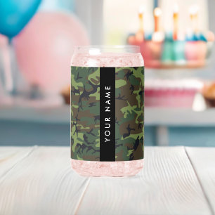 Groene camouflagepatroon, Jouw naam, personalisere Blikvorm Glas