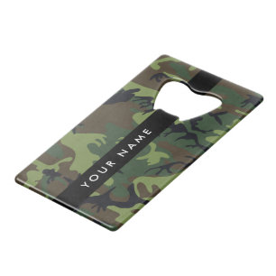 Groene camouflagepatroon, Jouw naam, personalisere Creditkaart Flessenopener