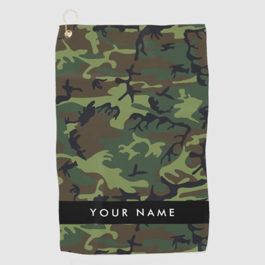 Groene camouflagepatroon, Jouw naam, personalisere Golfhanddoek (Voorkant)