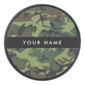 Groene camouflagepatroon, Jouw naam, personalisere Hockey Puck (Voorkant)